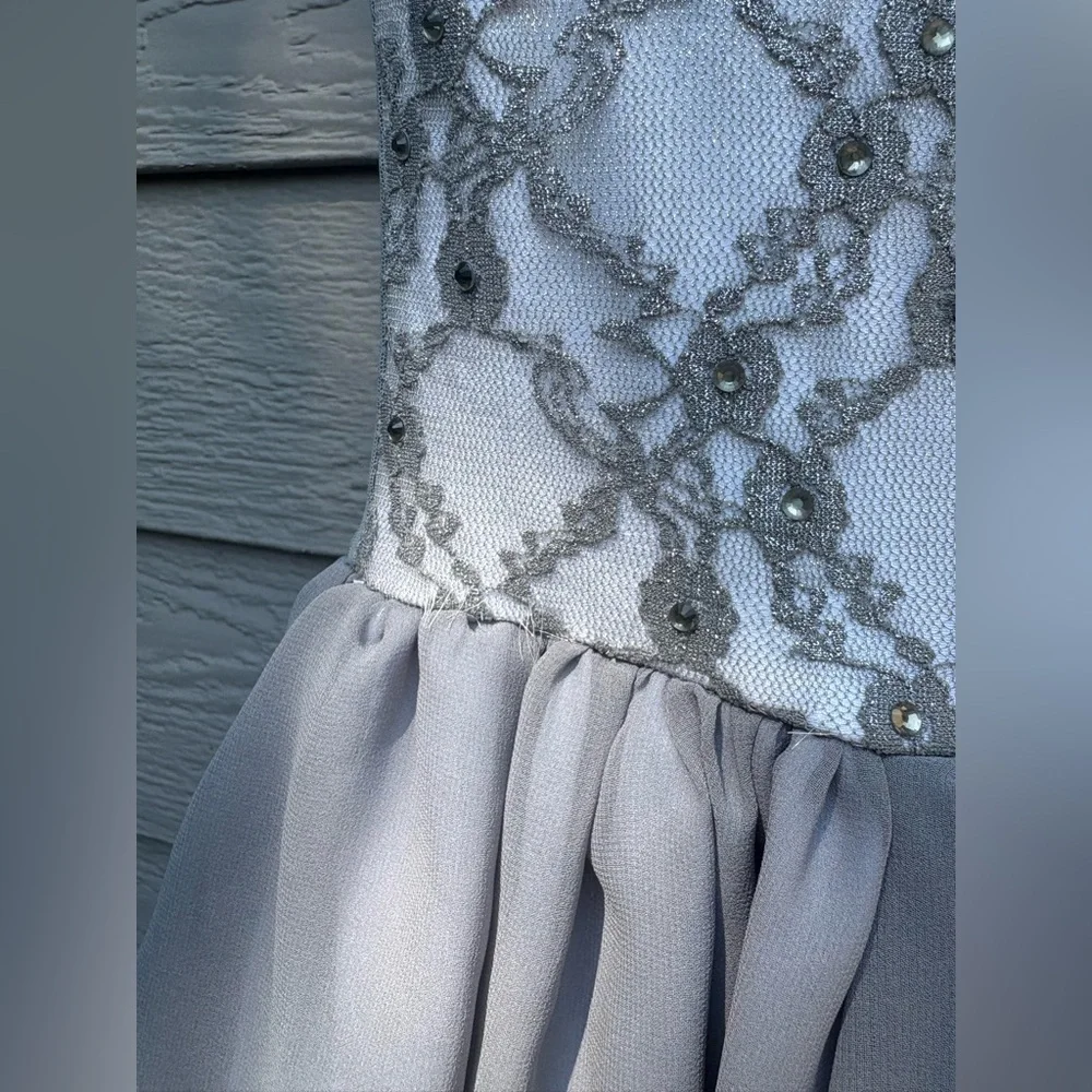 Grey Floral Figure Skating/Dance Dress - Picture 5 of 13